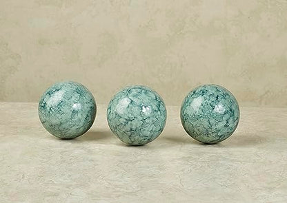 Cambria Aqua Marbled Orbs Sphere Balls 4 inches Diameter for Centerpiece Bowl and Tray Displays Set of Three Orbs Only