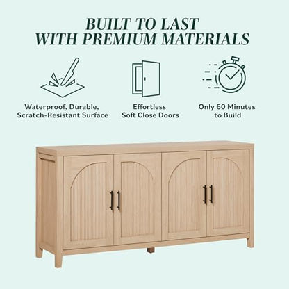 Sasha 4 Door Reeded Sideboard Buffet with Cord Management