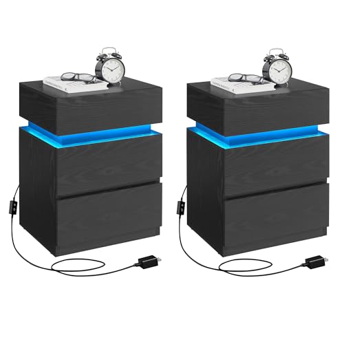 Black Nightstands with LED Lights (2 Count)
