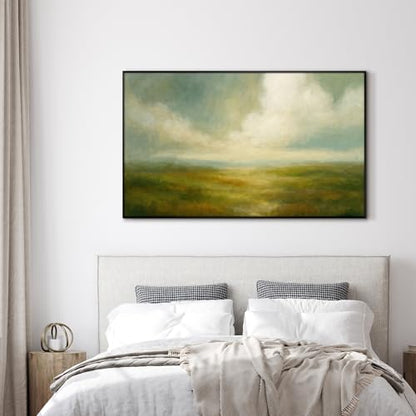 36"x60" Extra Large Framed Wall Art Soft Pastel Hills Dreamy Landscape Illustration for Home Living Room Bedroom Decor