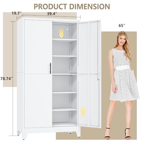 Metal Kitchen Pantry Storage Cabinet with Lock Doors and Shelves