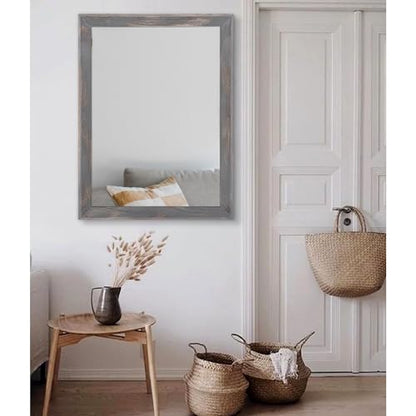 Wooden Mirror Rectangle Rustic Mirrors for Wall Decorative for Bedroom Bathroom Living Room Entryway Hanging Home Decor 28"x20"