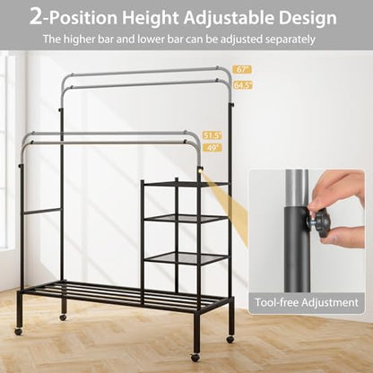 Rolling Double Rods Garment Rack