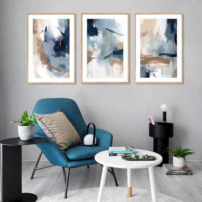 Large Abstract Navy Blue Framed Canvas Wall Art