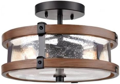 Farmhouse 2-Light Ceiling Light Fixture, Semi Flush Mount Ceiling Light
