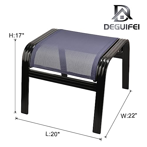 Deiguifei Outdoor Footstools Patio Ottoman All Weather Aluminum Indoor Outdoor Small Seat Foot Rest 2 Set Navy Blue (2 Count)