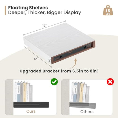 12 x 12 Deep Floating Shelves Wall Mounted Set of 2 White (2 Count)