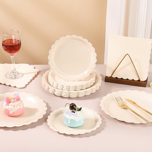 150 Pcs Ivory Paper Plates and Napkins (150 Count)