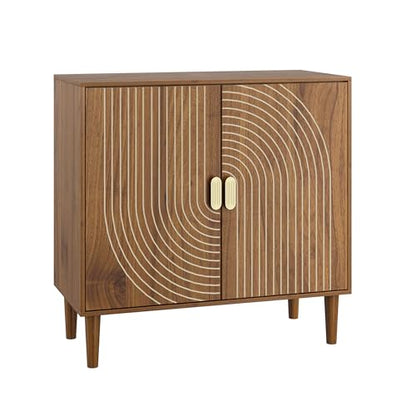 32" Modern Walnut Sideboard Cabinet with Line Groove Doors