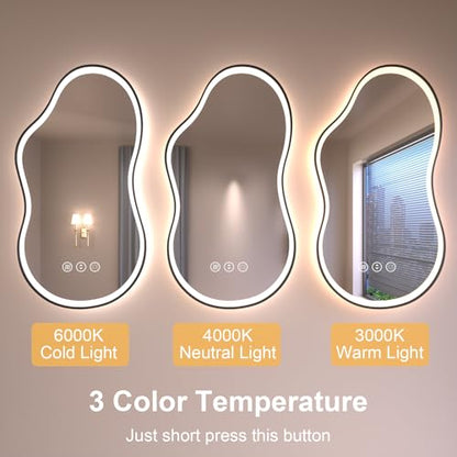 20''x36'' Irregular LED Bathroom Mirror with Lights & Black Frame