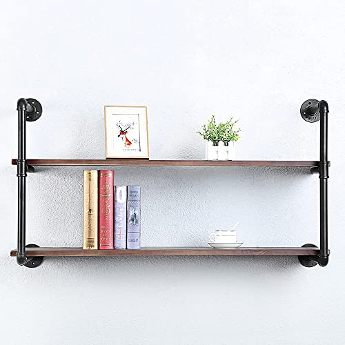 Industrial Pipe Shelves With Wood Planks