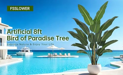 Artificial Bird of Paradise Tree 8FT 17 Thick Matte Texture Leaves Tall Large Fake Faux Tropical Traveler's Palm Banana Leaf Plant 96 Inch Black Pot for Indoor Home Office Poolside Decor