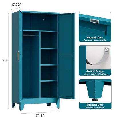 71'' Farmhouse Metal Wardrobe Cabinet with Hanging Rod