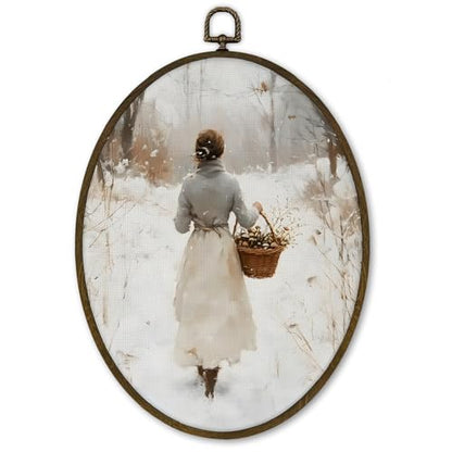 Vintage Winter Farmhouse Wall Art Decor Framed