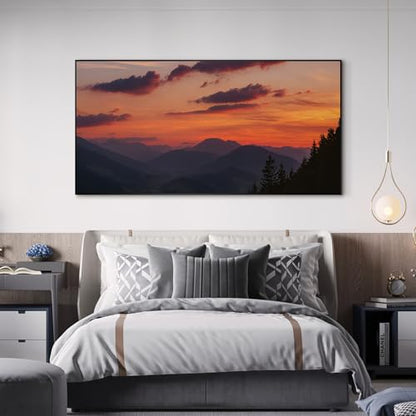 24"x46" Extra Large Framed Wall Art Scenic Sunset Over Mountain Range with Glowing Sky for Home Living Room Bedroom Decor