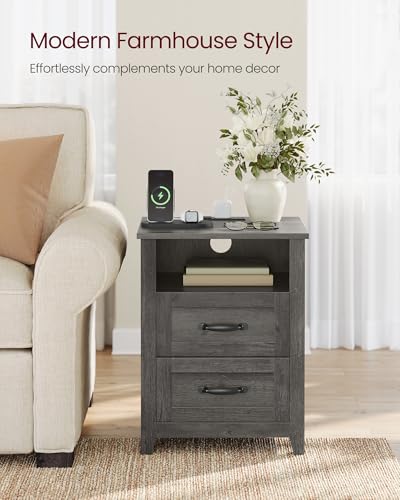 Set of 2 Nightstands with 2 Drawers and Charging Station (2 Count)