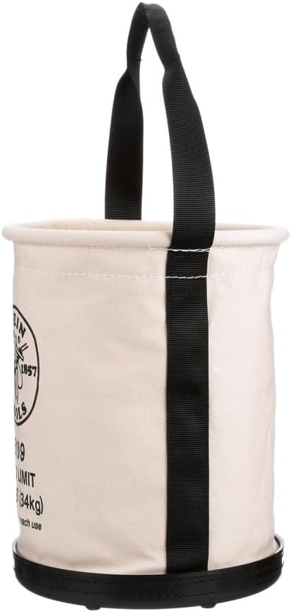 Klein Tools 5109 Canvas Bucket, Wide-Opening Straight-Wall Tool Bucket is Made of No. 6 Canvas with Black Molded Bottom, 75-Pound Load Rated