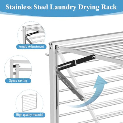 2 Pcs Wall Mount Clothes Drying Rack 26 X 31.5 Laundry Room Organizer Laundry Drying Rack Foldable Stainless Steel Drying Rack Clothing Space Saver Laundry Rack for Hanging Clothes Sock Towel (2 Count)