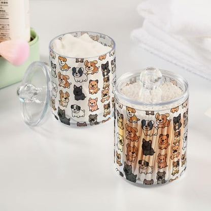 2 Pack Qtip Holder Organizer Dispenser Dogs Cartoon Bathroom Storage Canister Cotton Ball Holder Container for Cotton Pads (2 Count)