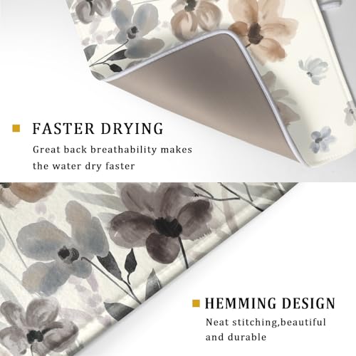 Floral Dish Drying Mat for Kitchen Counter Watercolor Cute Flower Super Absorbent Reversible Microfiber Kitchen Countertop Protector Dishes Pad Large 18x24 inch