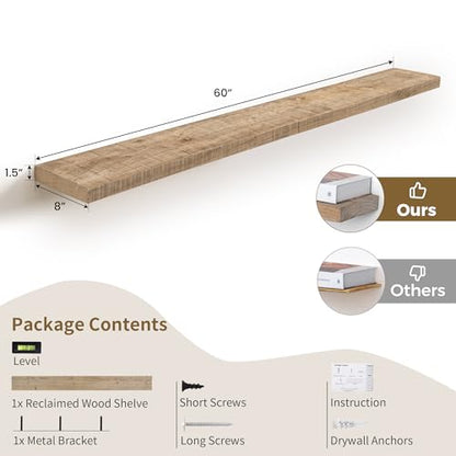 60 Inch Long Wood Floating Shelf