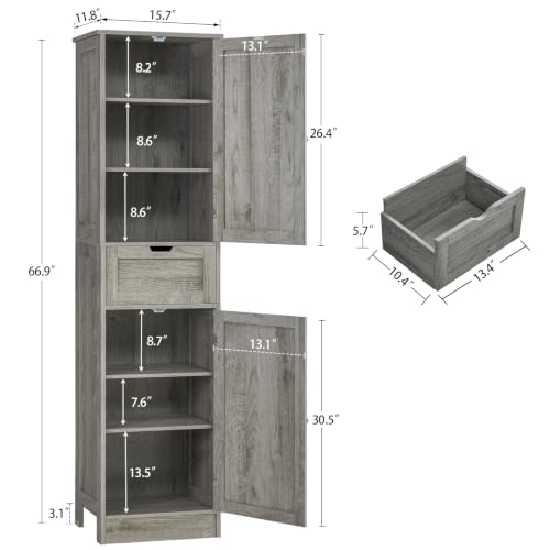 66.9" Tall Bathroom Storage Cabinet with 2 Doors & 1 Drawer