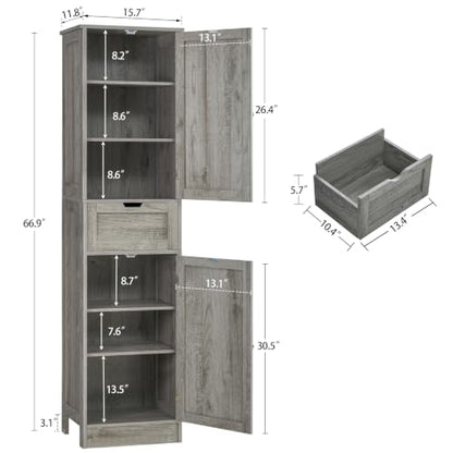 66.9" Tall Bathroom Storage Cabinet with 2 Doors & 1 Drawer