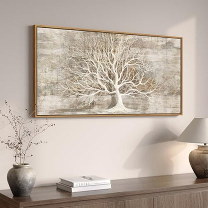 Framed Vintage Neutral Tree of Life Wall Art for Living Room