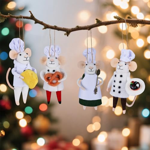 Set of 4 Christmas Felt Mouse Ornaments (4 Count)