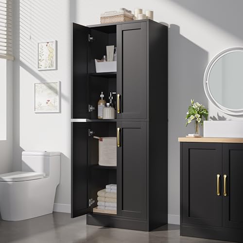 Pantry Kitchen Pantry Cabinet with 4 Doors and Adjustable Shelves