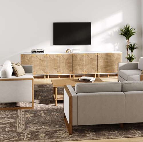 Beacon Accent Natural Sideboard Storage Cabinet TV Stand with Adjustable Interior Shelf and Seagrass Doors (4 Count)