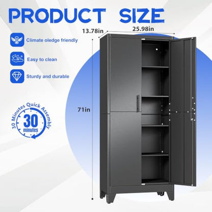 71" Tall Metal Pantry Storage Cabinet with Lock