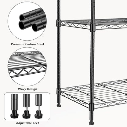 1250 lbs 5 Tier Shelf Metal Storage Shelves Wire Rack Closet Organizers with Wheel for Garage Kitchen Bathroom Laundry Black 13.7" D x 23.6" W x 62.4" H (5 Count)
