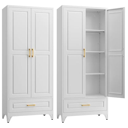 75" Metal Storage Cabinet with Doors and 3 Adjustable Shelves