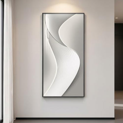 Large Framed Silver White Abstract Wall Art for Living Room