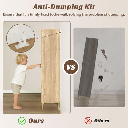 Tall Bathroom Storage Cabinet 57" Rattan Pantry Cabinet
