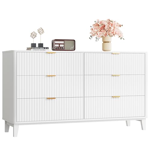Fluted Dresser for Bedroom with 6 Drawers