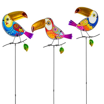 Set of 3 Toucan Stained Glass Decorative Garden Stakes (3 Count)