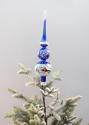 Spitz Glass Christmas Tree Topper Mouth Blown by Polish Artisans and Hand Decorated with Embellishments Made in Poland