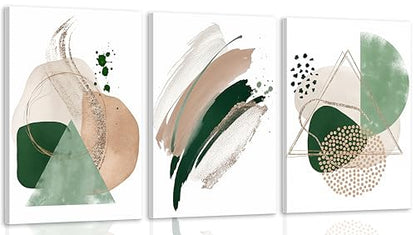 3Pcs Framed Sage Green Minimalist Geometric Abstract Wall Art (3 Count)