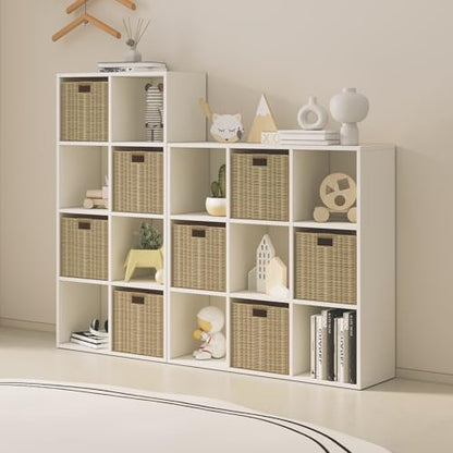 Wood Cube Storage Organizer Closet Cabinet for Living Room Bedroom Study Shelf Bookcase Wooden Floor Standing Open Bookshelf for Kids Home Office Display Storage Cabinet (6 Count)