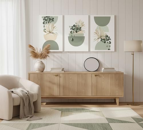 3 Pcs Neutral Abstract Sage Green Boho Canvas Wall Art 12x16in (3 Count)