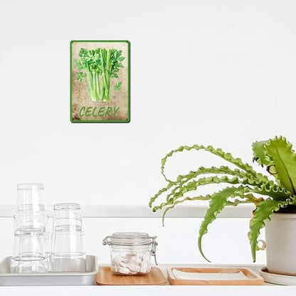 Vegetables Metal Sign Vintage Decor Celery Sign Farm Wall Decor Sturdy Rust Waterproof Aluminum Signs for Outdoor Yard Garden Easy to Install 5.5x8inch