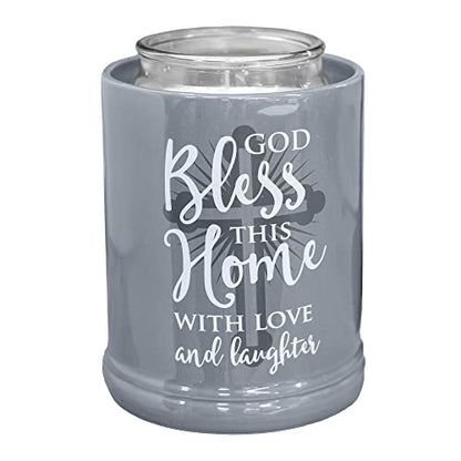 God Bless This Home with Love Grey Stoneware Electric Jar Candle Warmer