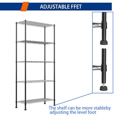 5 Wire Shelving Metal Storage Rack Adjustable Shelves