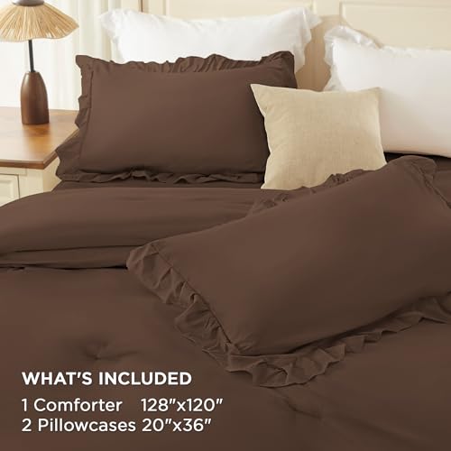 Brown Super King Plus Ruffle Comforter Set