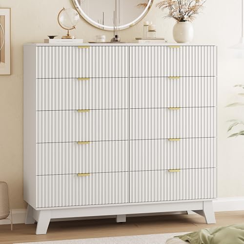 Fluted Dresser for Bedroom with 10 Drawers