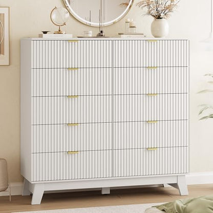 Fluted Dresser for Bedroom with 10 Drawers