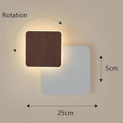 Minimalist Wall Sconce, Rotatable Square Light, Walnut Wood Grain Finish