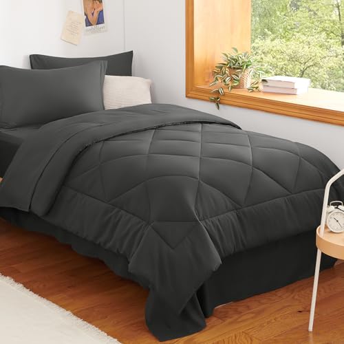 Twin Comforter Set with Sheets Dark Grey